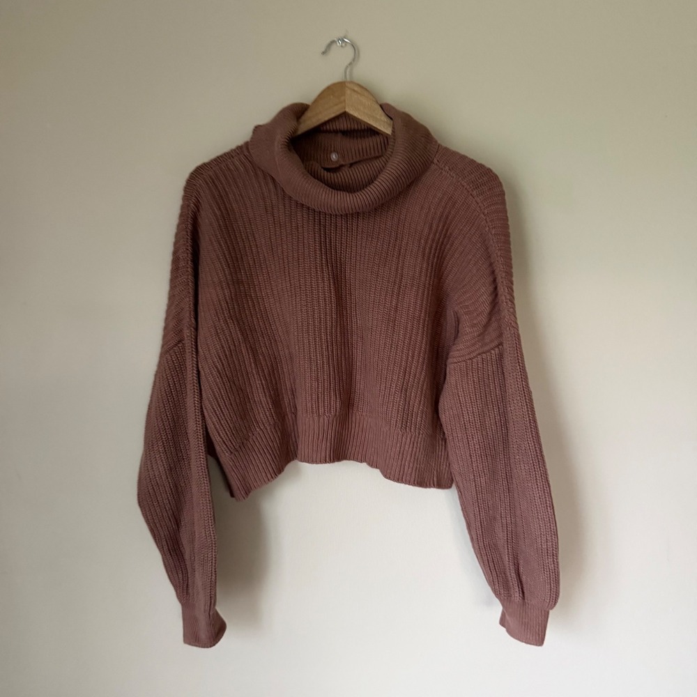 Vetta Brown Ribbed Knit Cotton Removable Turtleneck Sweater Size Small
